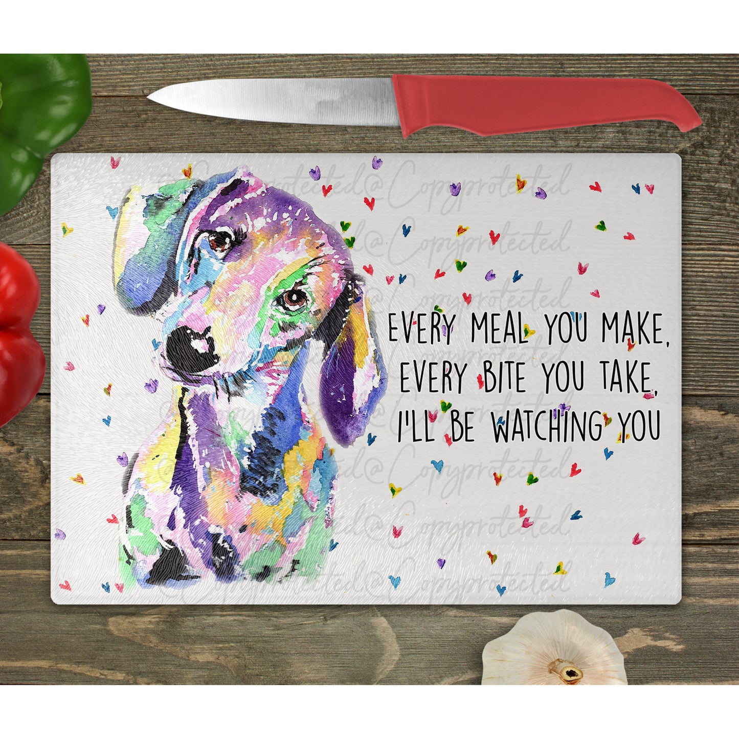 Dachshund Watercolour Splash Chopping Board - 10 Backgrounds To Choose From