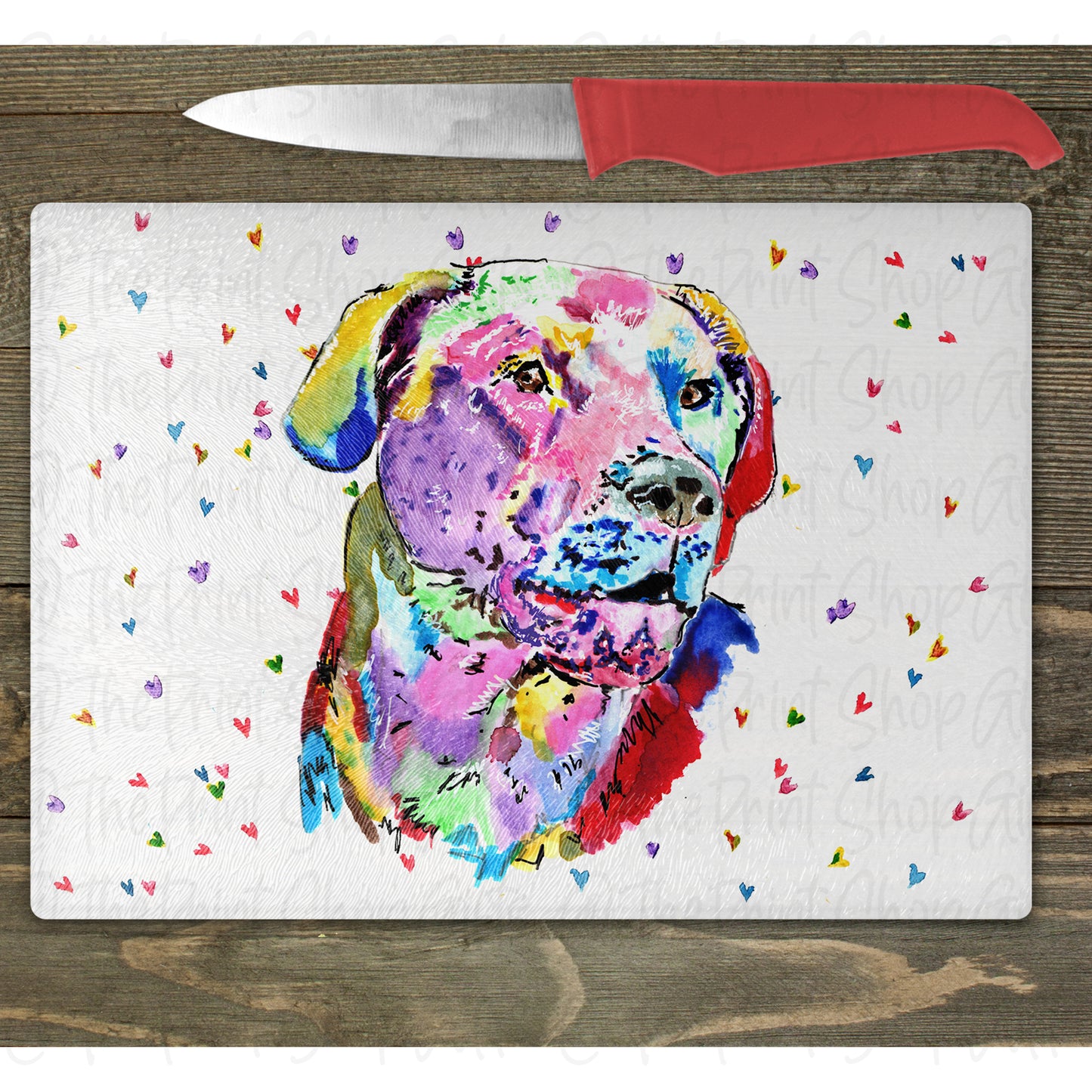 Labrador Watercolour Splash Chopping Board - 10 Backgrounds To Choose From