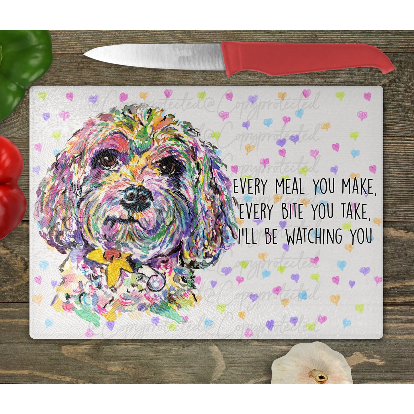 Cavapoo Watercolour Splash Chopping Board - 10 Backgrounds To Choose From