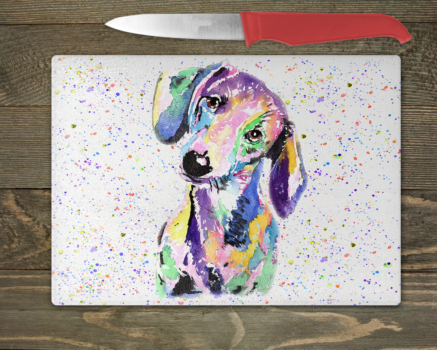 Dachshund Watercolour Splash Chopping Board - 10 Backgrounds To Choose From