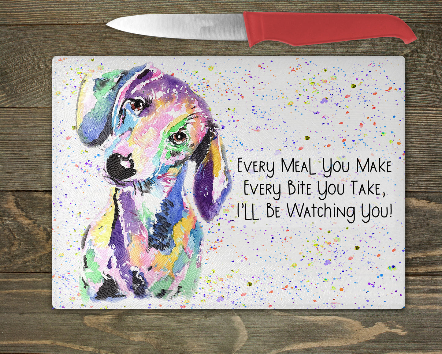 Dachshund Watercolour Splash Chopping Board - 10 Backgrounds To Choose From