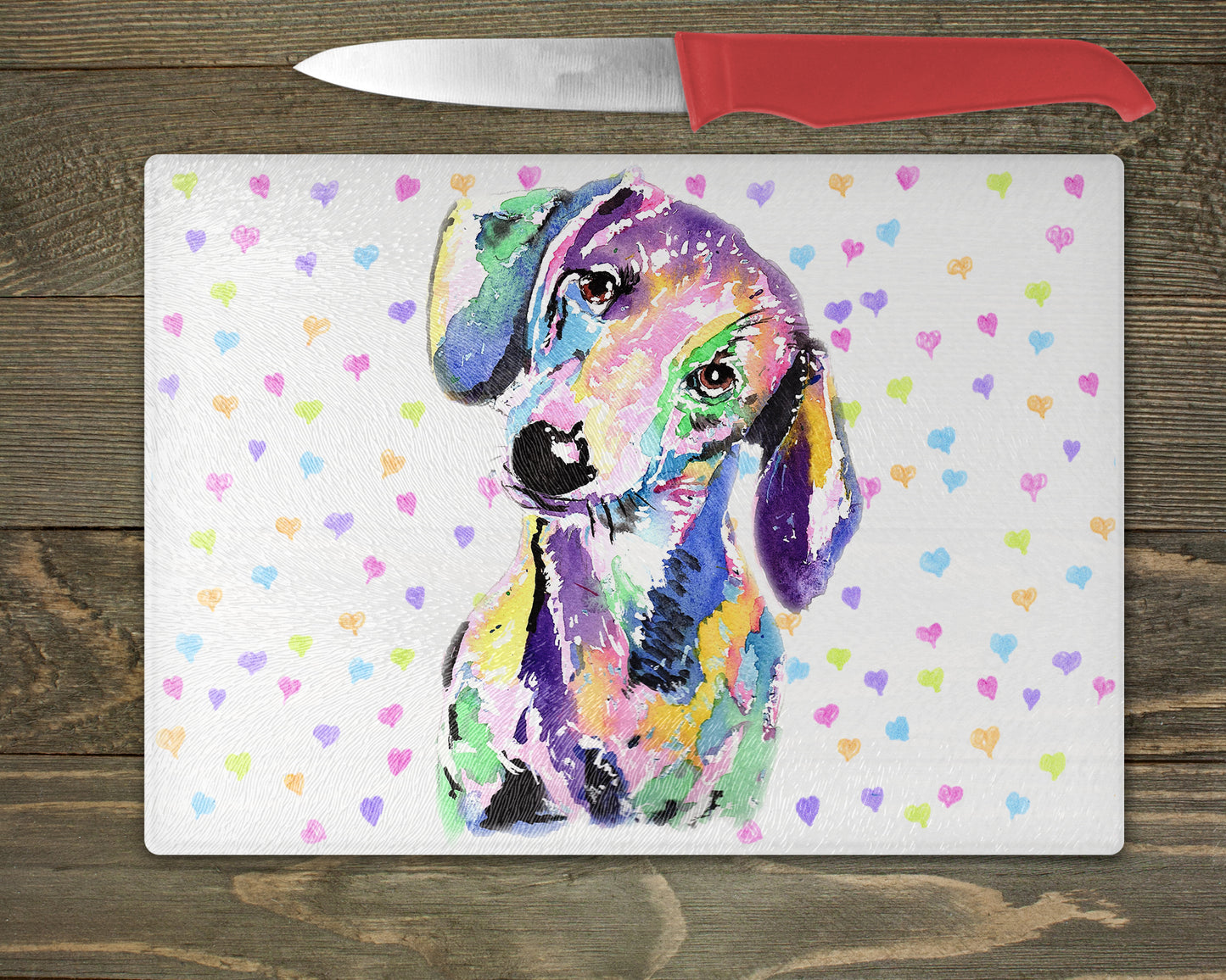 Dachshund Watercolour Splash Chopping Board - 10 Backgrounds To Choose From