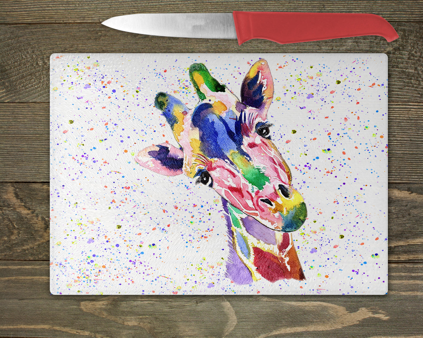 Giraffe Watercolour Splash chopping Board - 5 Backgrounds To Choose From