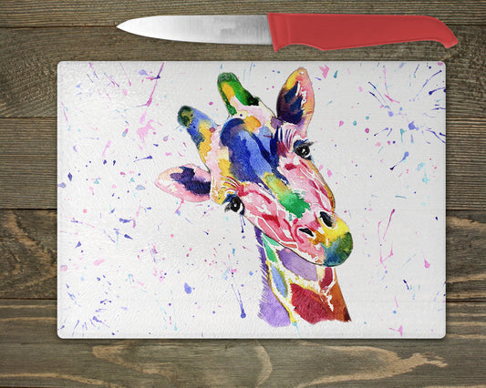 Giraffe Watercolour Splash chopping Board - 5 Backgrounds To Choose From