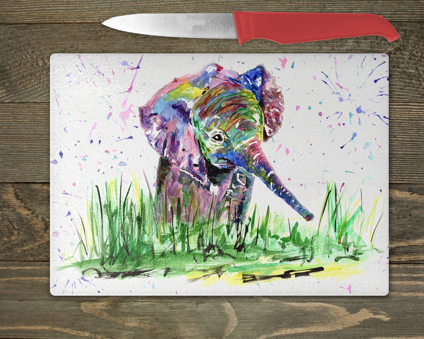 Elephant Baby Watercolour Splash Chopping Board - 5 Backgrounds To Choose From