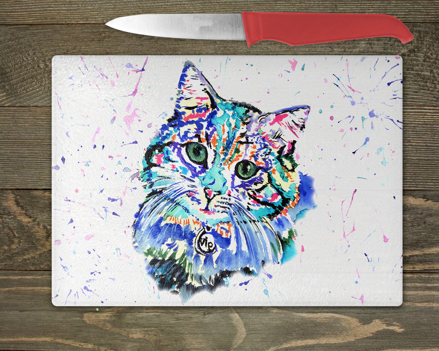 Cat Watercolour Splash Chopping Board - 5 Backgrounds To Choose From