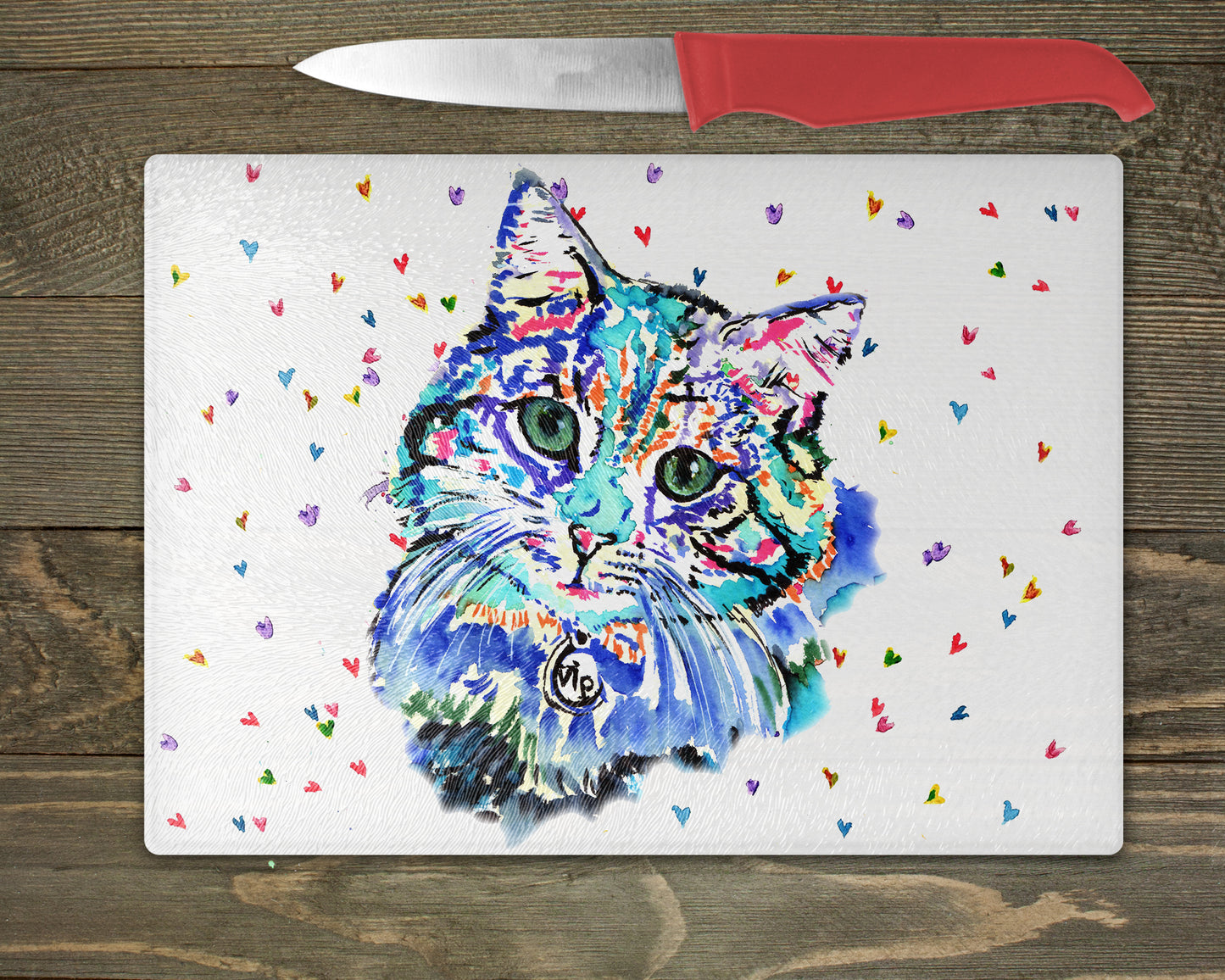 Cat Watercolour Splash Chopping Board - 5 Backgrounds To Choose From