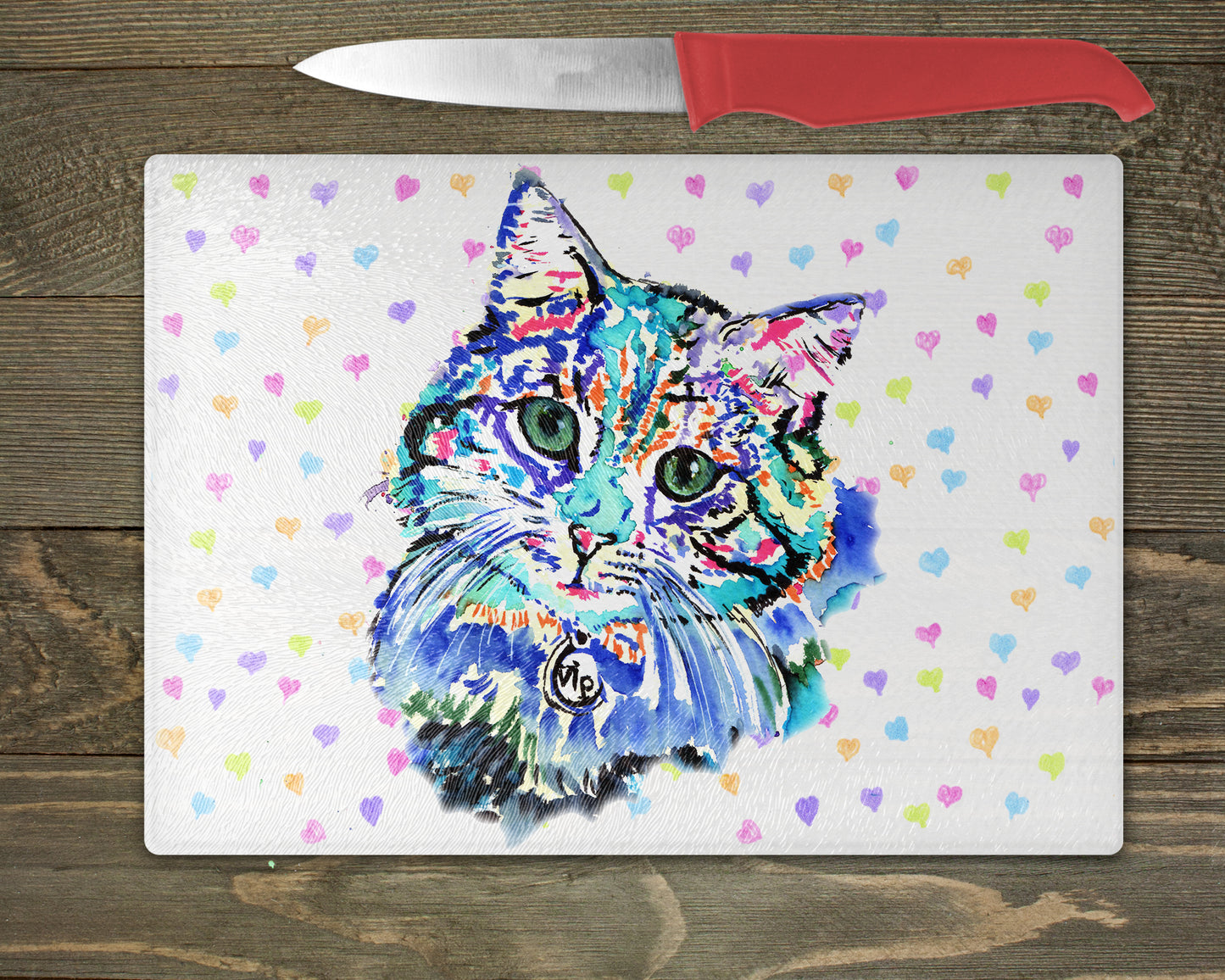 Cat Watercolour Splash Chopping Board - 5 Backgrounds To Choose From