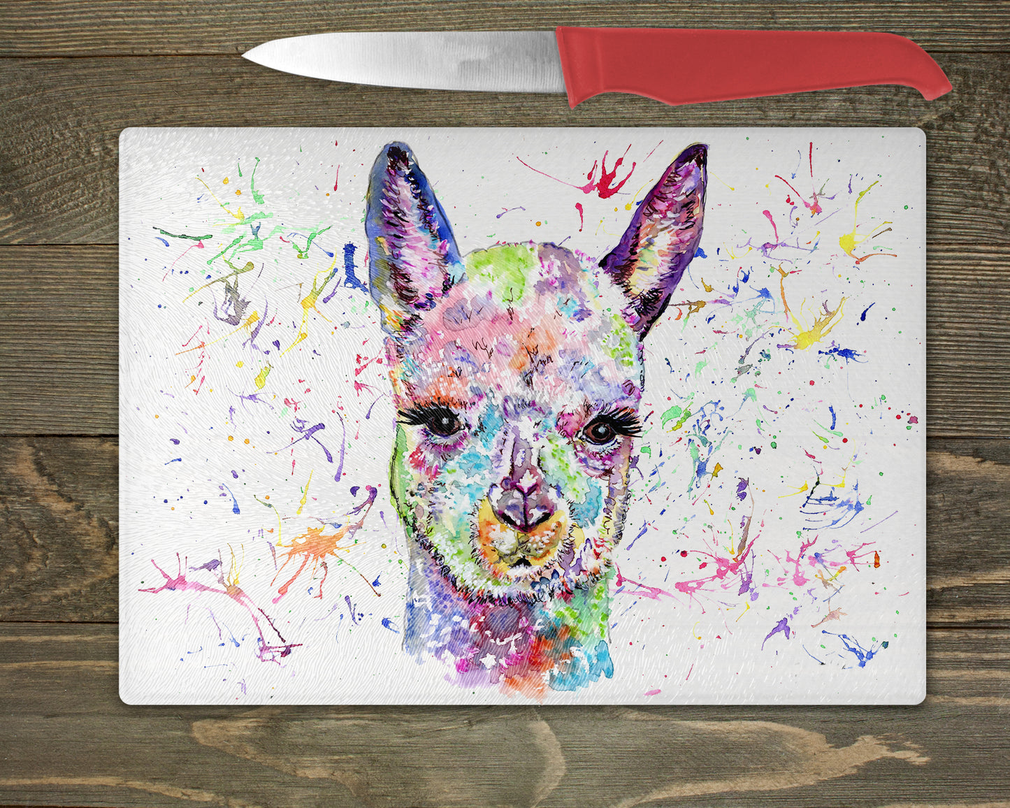 Alpaca Watercolour Splash Chopping Board - 5 Backgrounds To Choose From