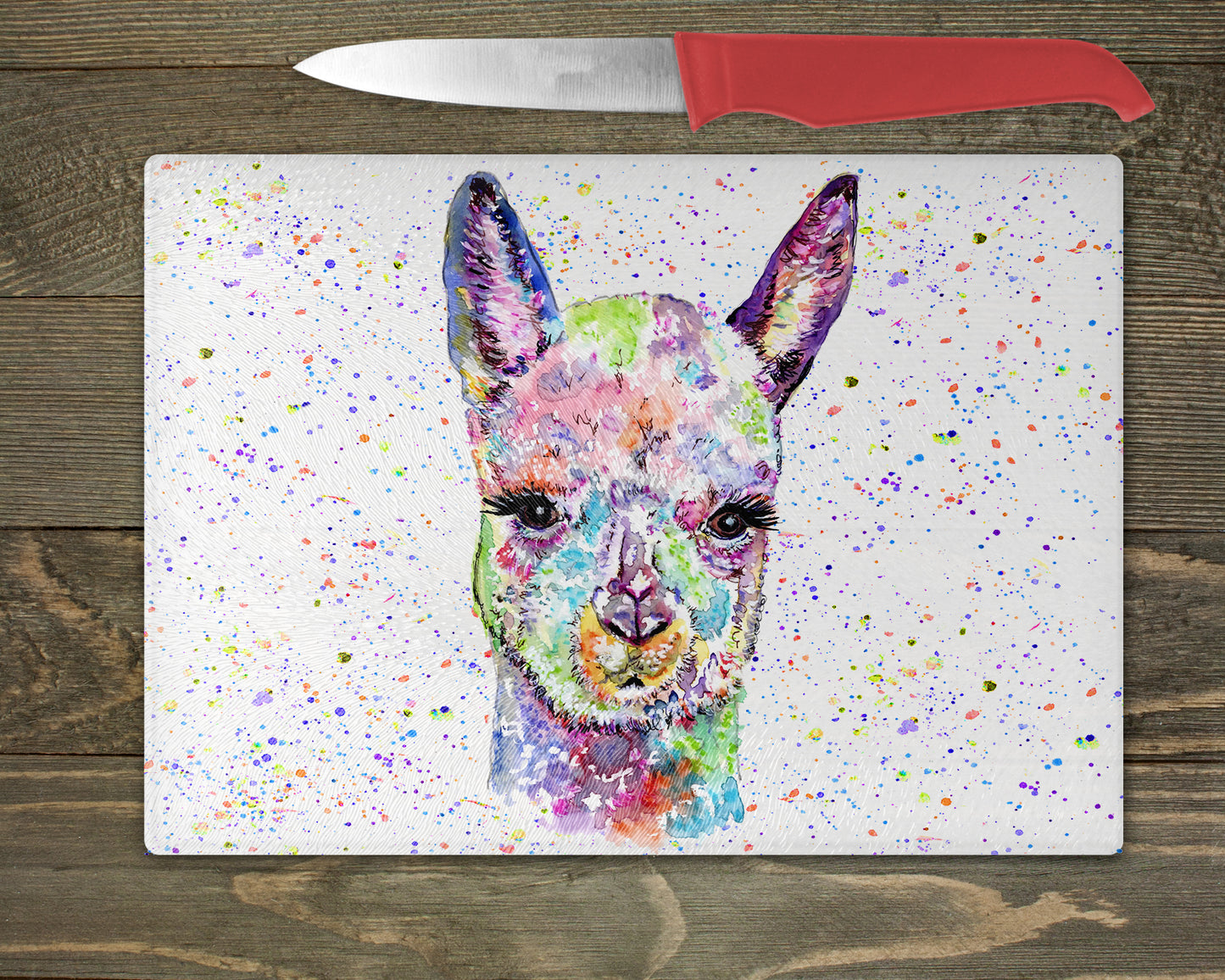 Alpaca Watercolour Splash Chopping Board - 5 Backgrounds To Choose From