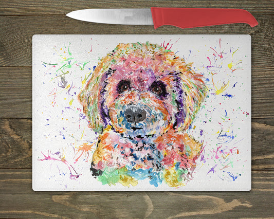 Bichon Frise Watercolour Splash Glass Chopping Board – 5 Backgrounds To Choose From