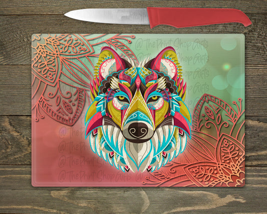 Boho Wolf Glass Chopping Board