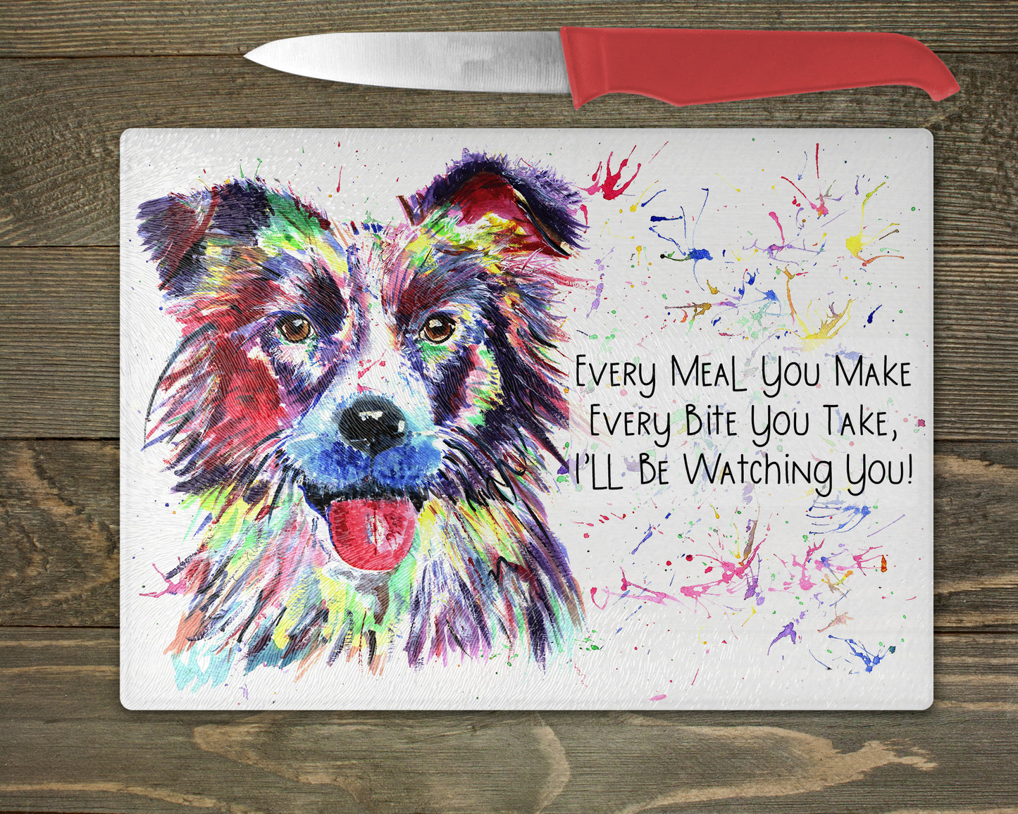 Border Collie Splash Chopping Board – 10 Backgrounds To Choose From