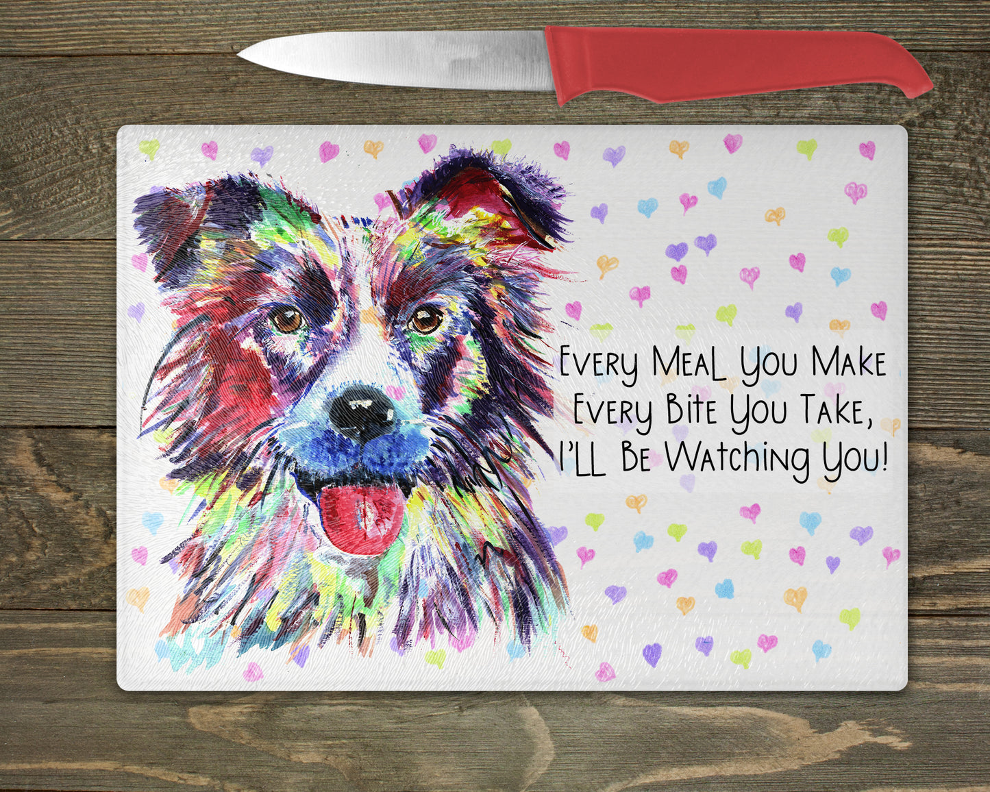 Border Collie Splash Chopping Board – 10 Backgrounds To Choose From