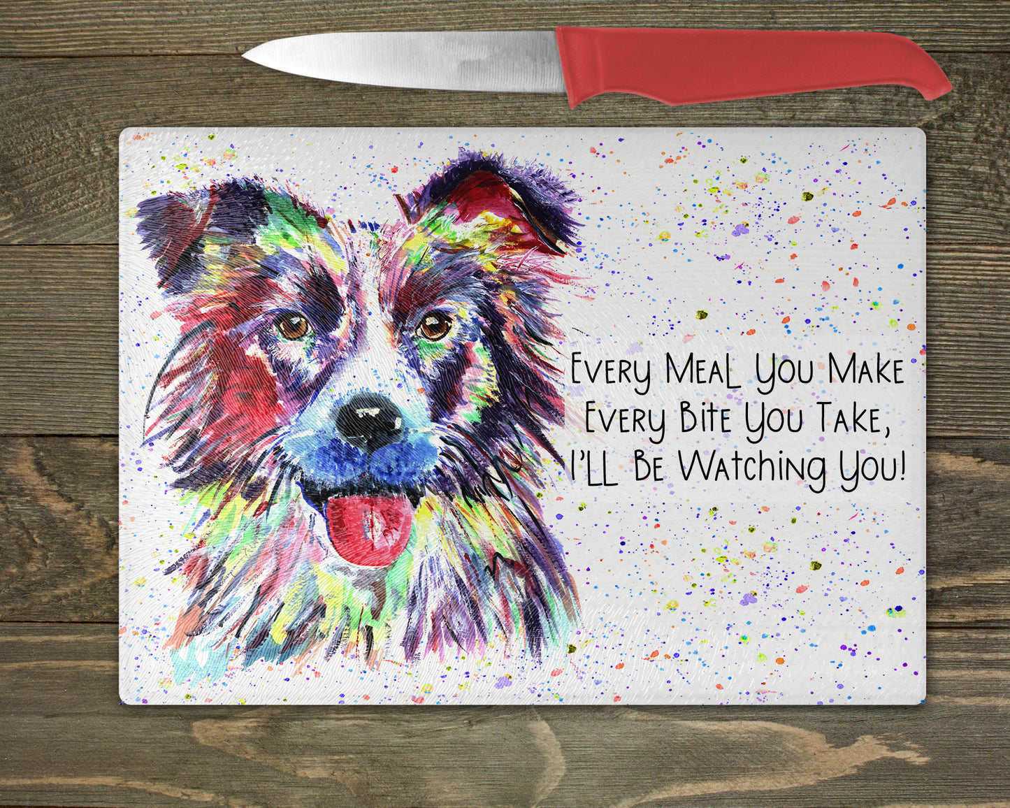 Border Collie Splash Chopping Board – 10 Backgrounds To Choose From