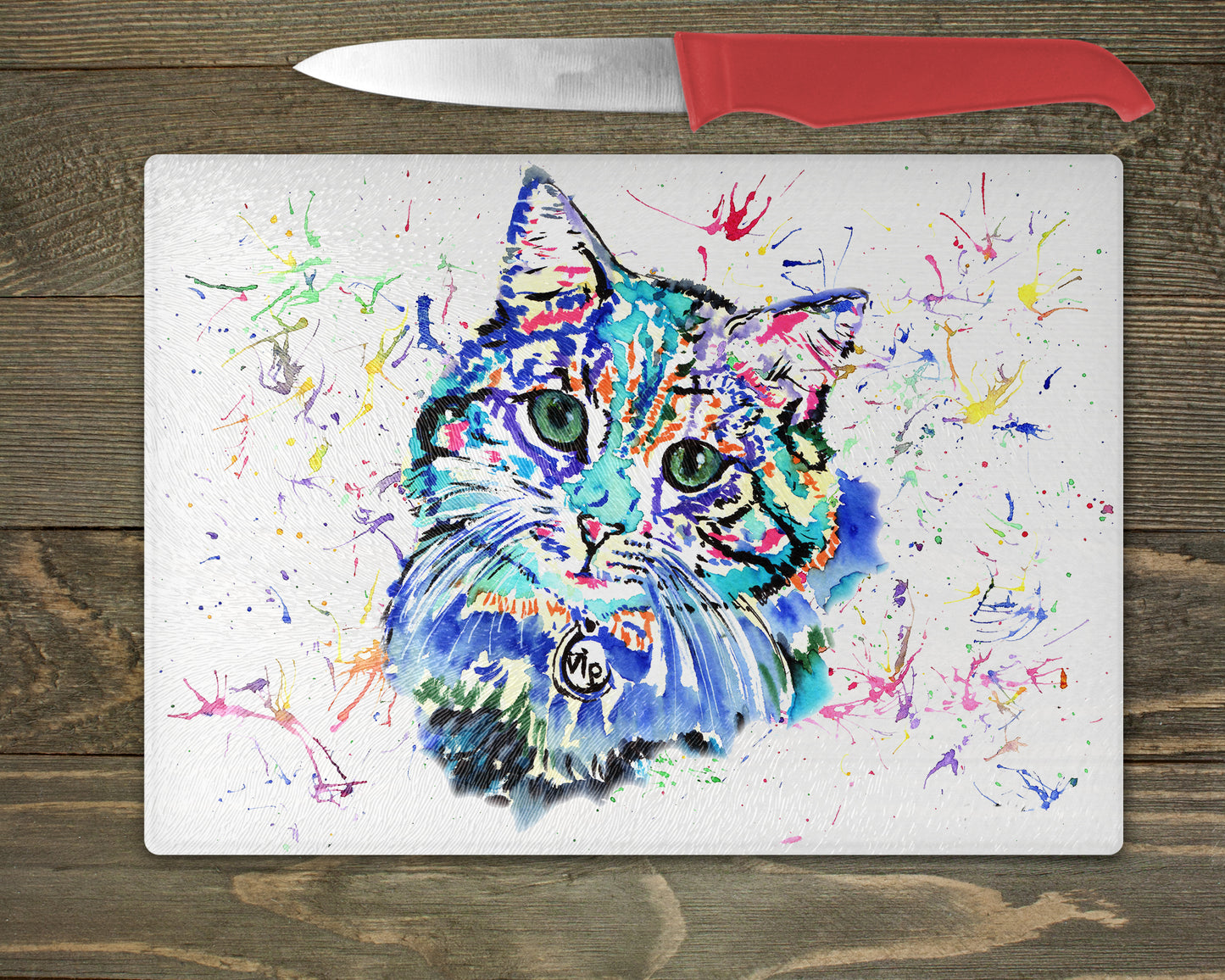 Cat Watercolour Splash Chopping Board - 5 Backgrounds To Choose From