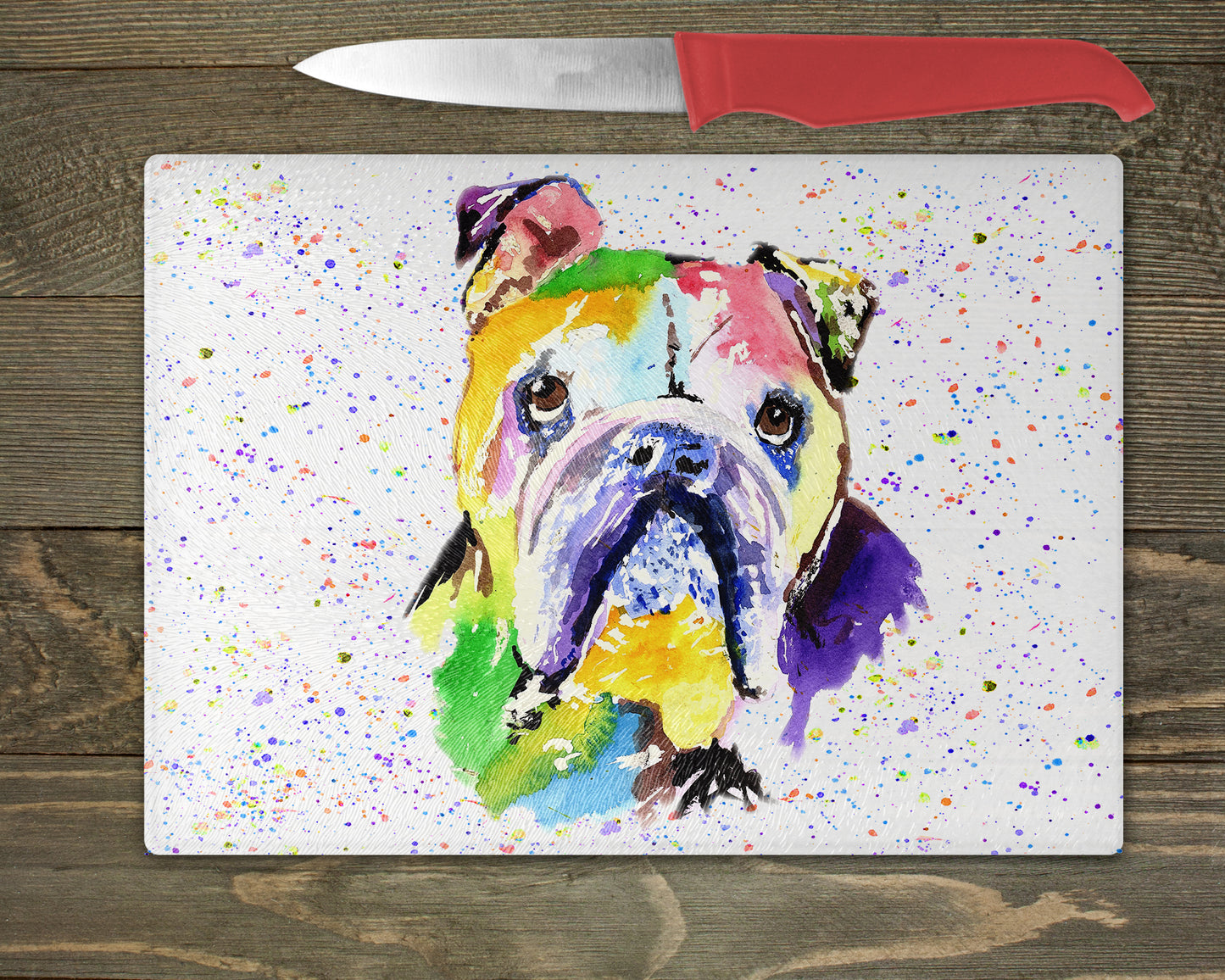 British Bulldog Watercolour Splash Chopping Board - 10 Backgrounds To Choose From