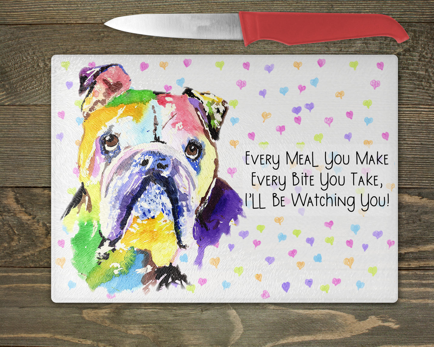 British Bulldog Watercolour Splash Chopping Board - 10 Backgrounds To Choose From