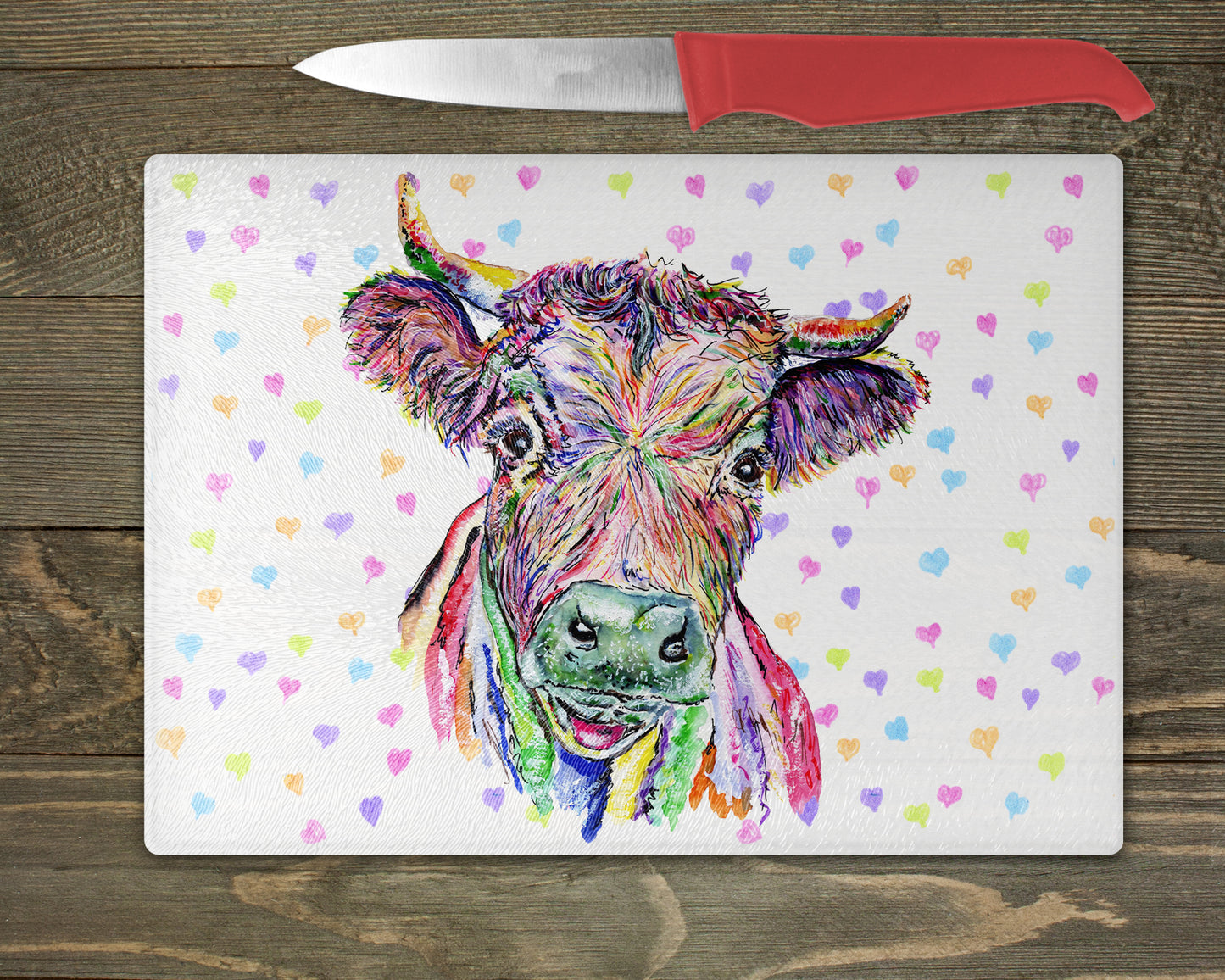 Dexter Cow Watercolour Splash Chopping Board - 5 Backgrounds To Choose From