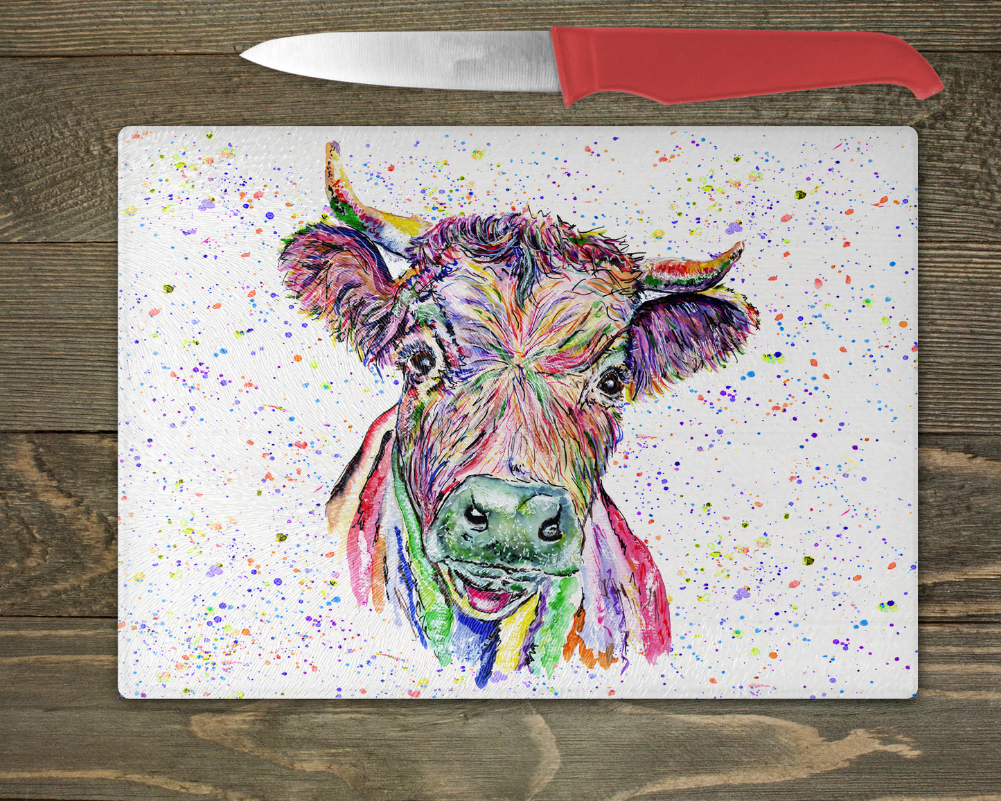 Dexter Cow Watercolour Splash Chopping Board - 5 Backgrounds To Choose From