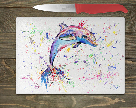 Dolphin Watercolour Splash Glass Chopping Board - 5 Backgrounds To Choose From