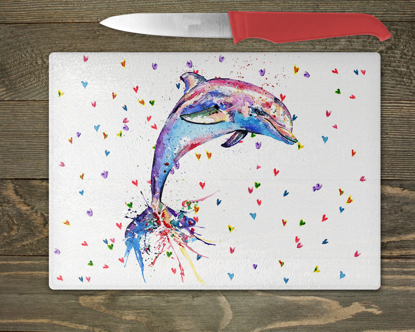 Dolphin Watercolour Splash Glass Chopping Board - 5 Backgrounds To Choose From