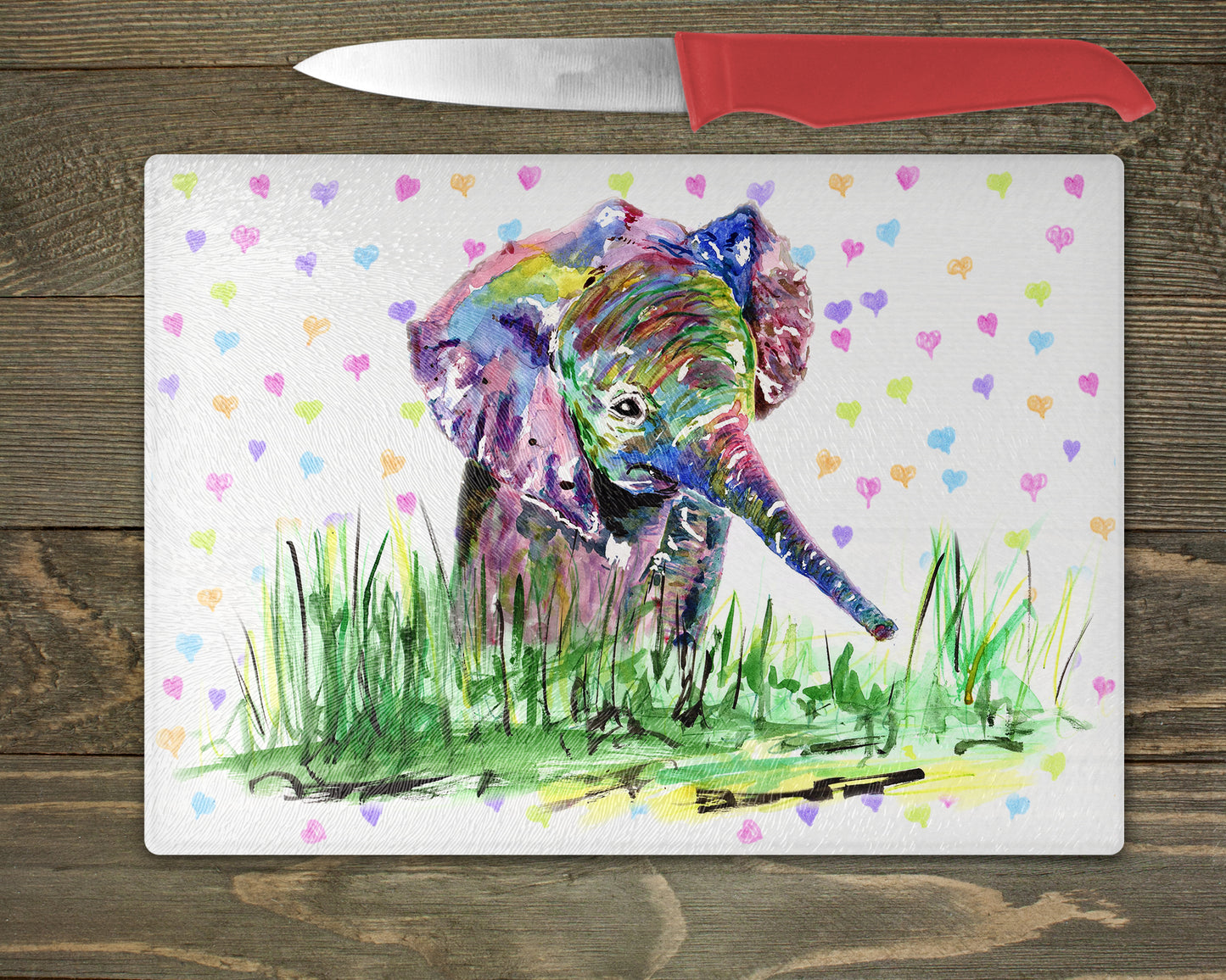 Elephant Baby Watercolour Splash Chopping Board - 5 Backgrounds To Choose From