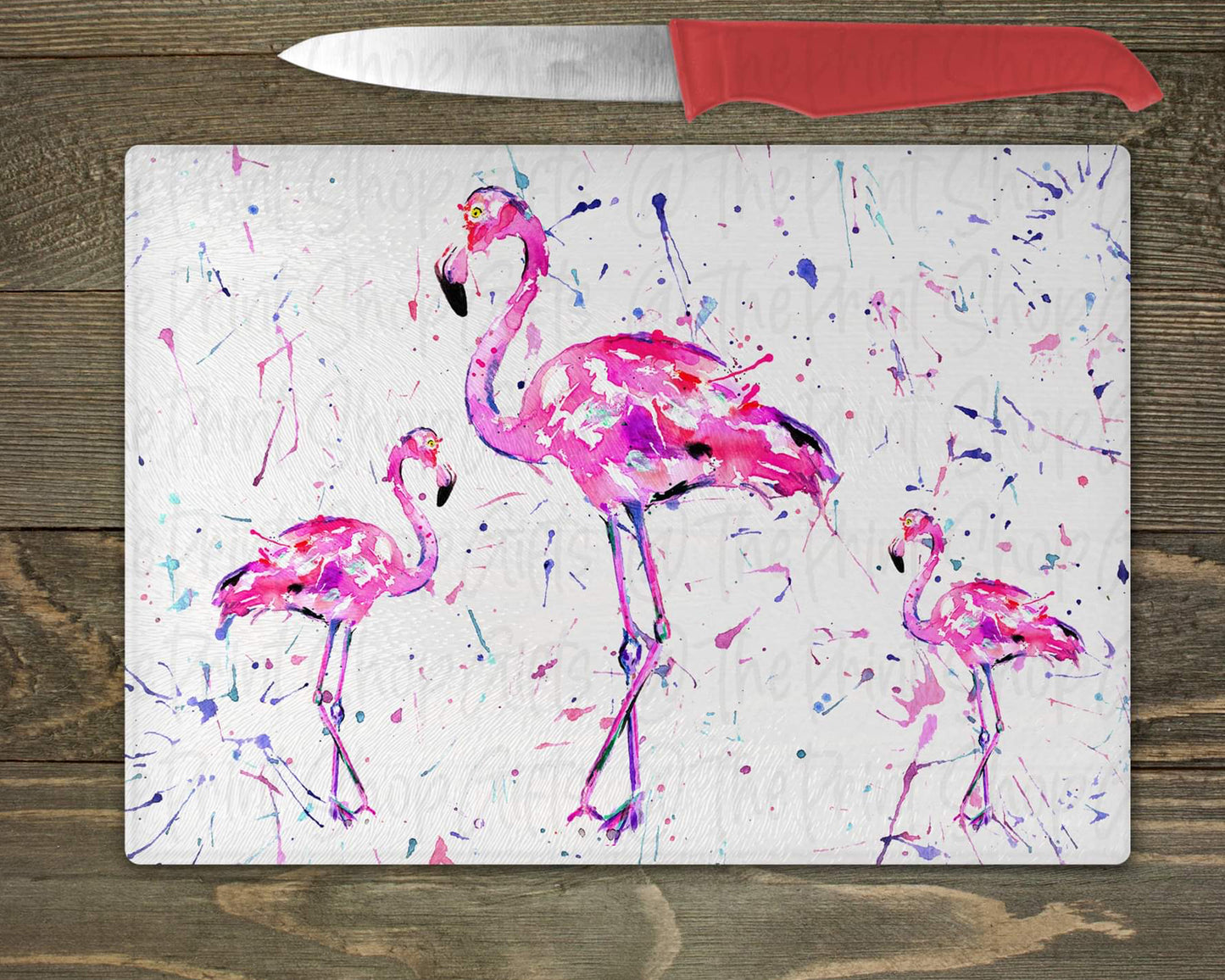 Flamingo Watercolour Splash Chopping Board