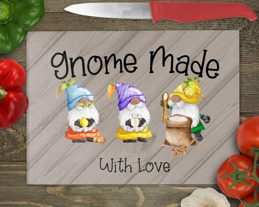 Gnome Made With Love Glass Chopping Board