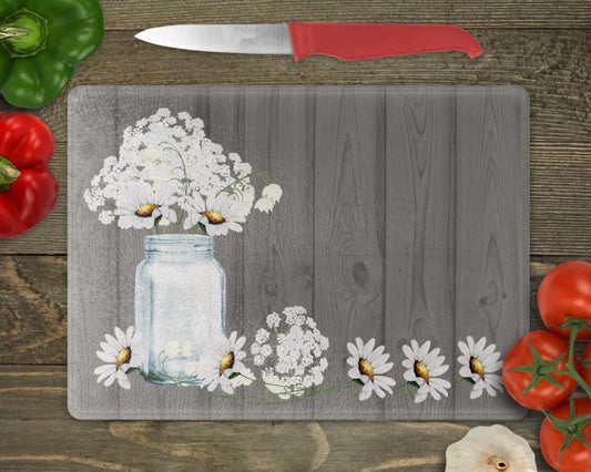 White Daisy Glass Chopping Board