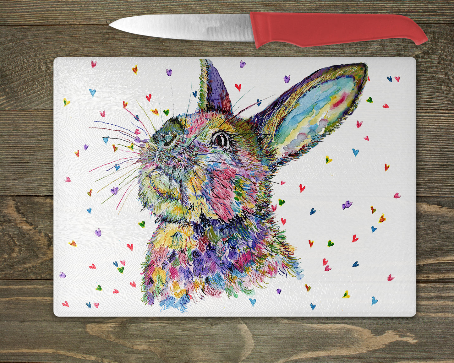 Rabbit Watercolour Splash Chopping Board - 5 Backgrounds To Choose From