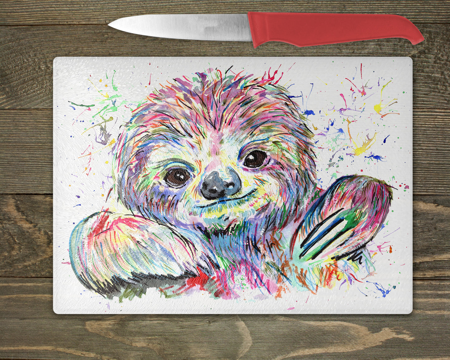 Sloth Watercolour Splash Chopping Board - 5 Backgrounds To Choose From