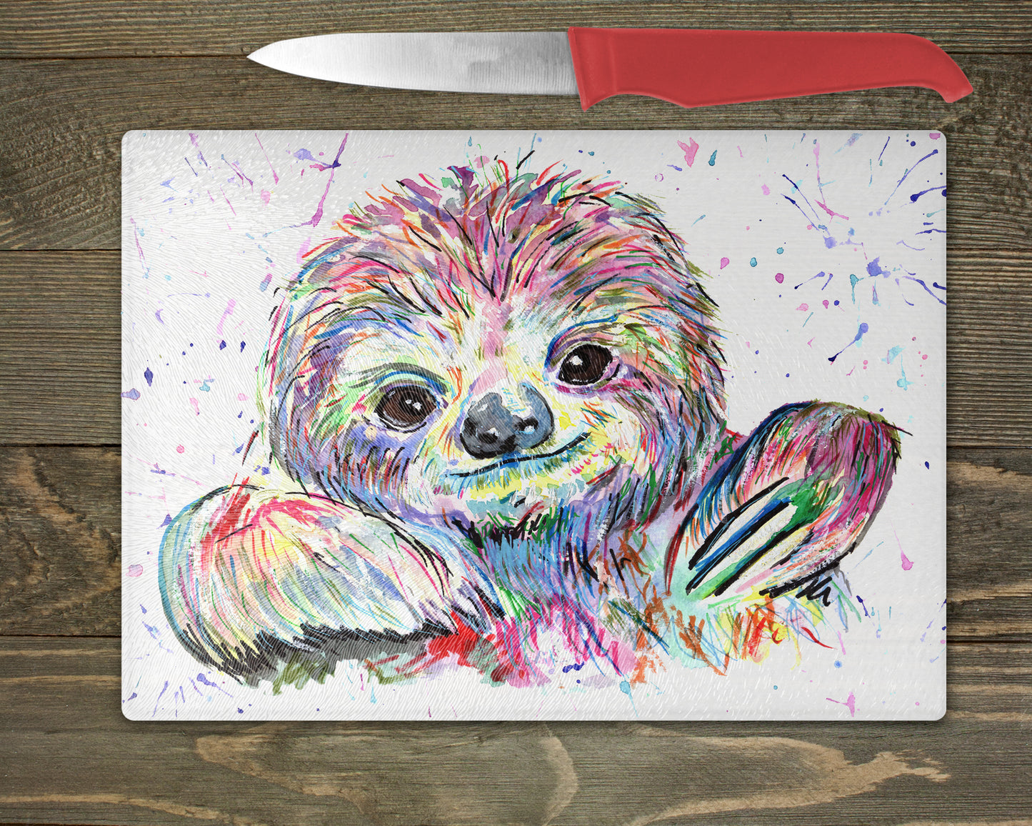 Sloth Watercolour Splash Chopping Board - 5 Backgrounds To Choose From