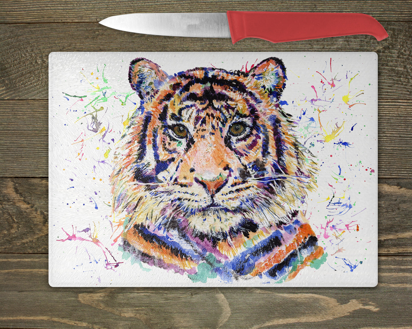 Tiger Watercolour Splash Chopping Board - 3 Backgrounds To Choose From