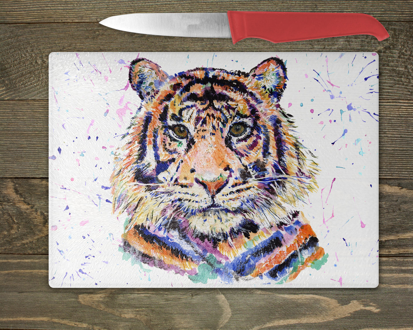 Tiger Watercolour Splash Chopping Board - 3 Backgrounds To Choose From