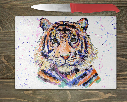 Tiger Watercolour Splash Chopping Board - 3 Backgrounds To Choose From