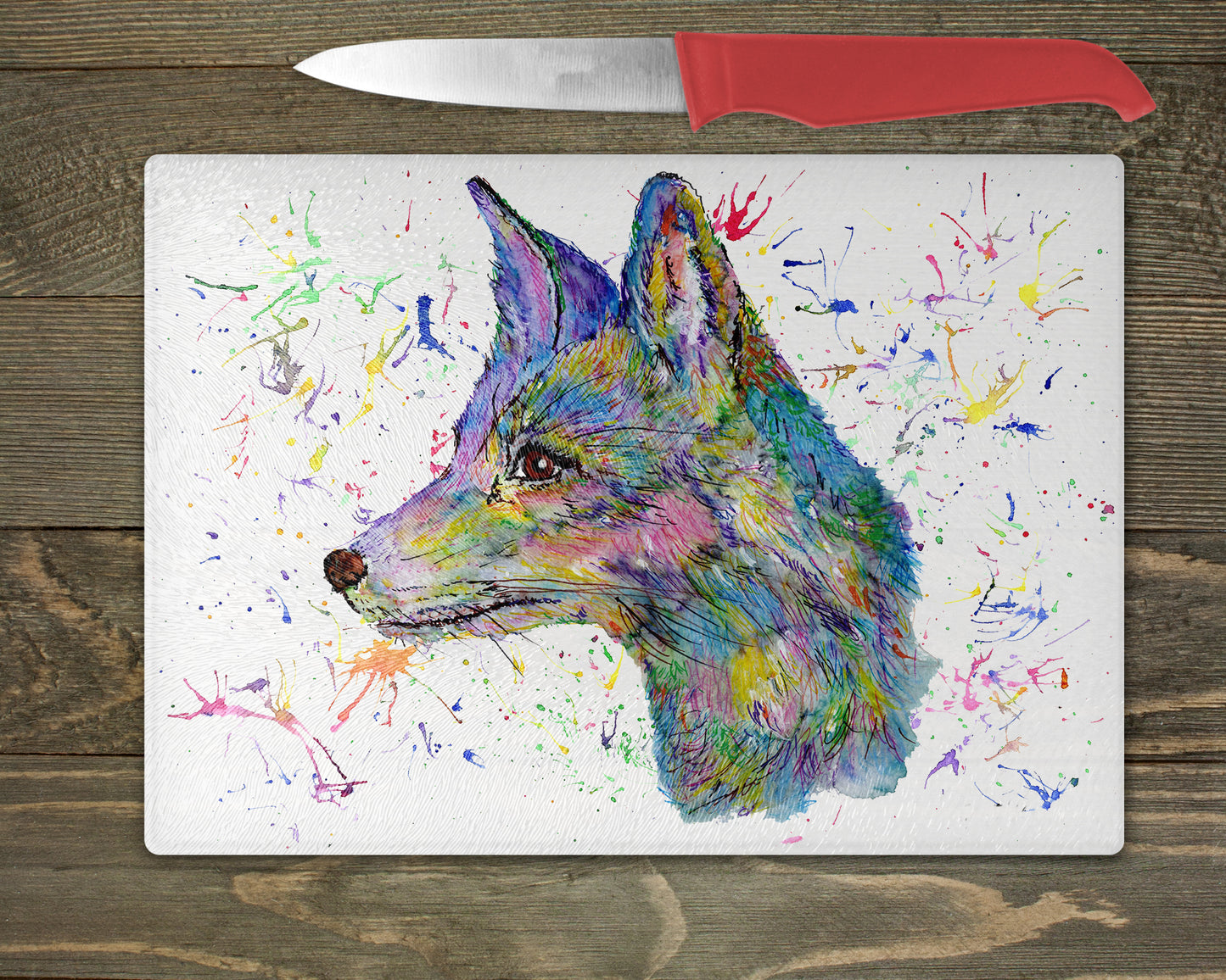 Fox Watercolour Splash Chopping Board - 5 Backgrounds To Choose From