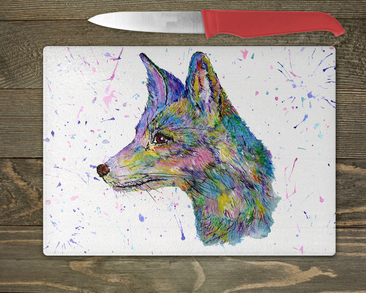 Fox Watercolour Splash Chopping Board - 5 Backgrounds To Choose From