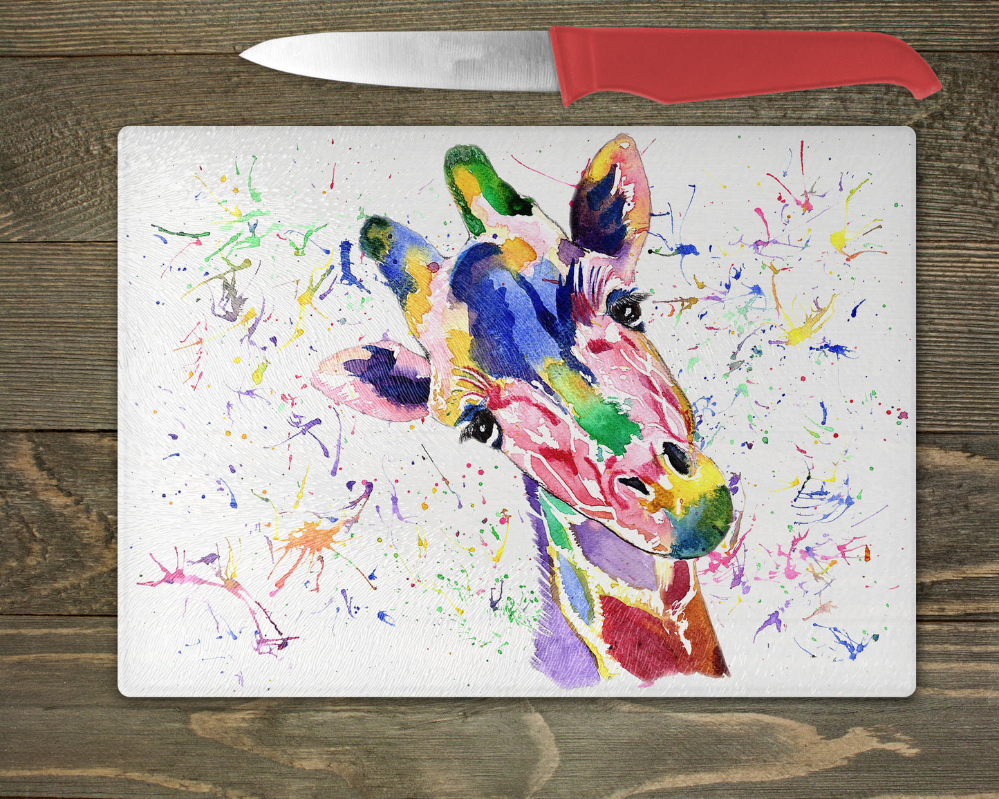 Giraffe Watercolour Splash chopping Board - 5 Backgrounds To Choose From