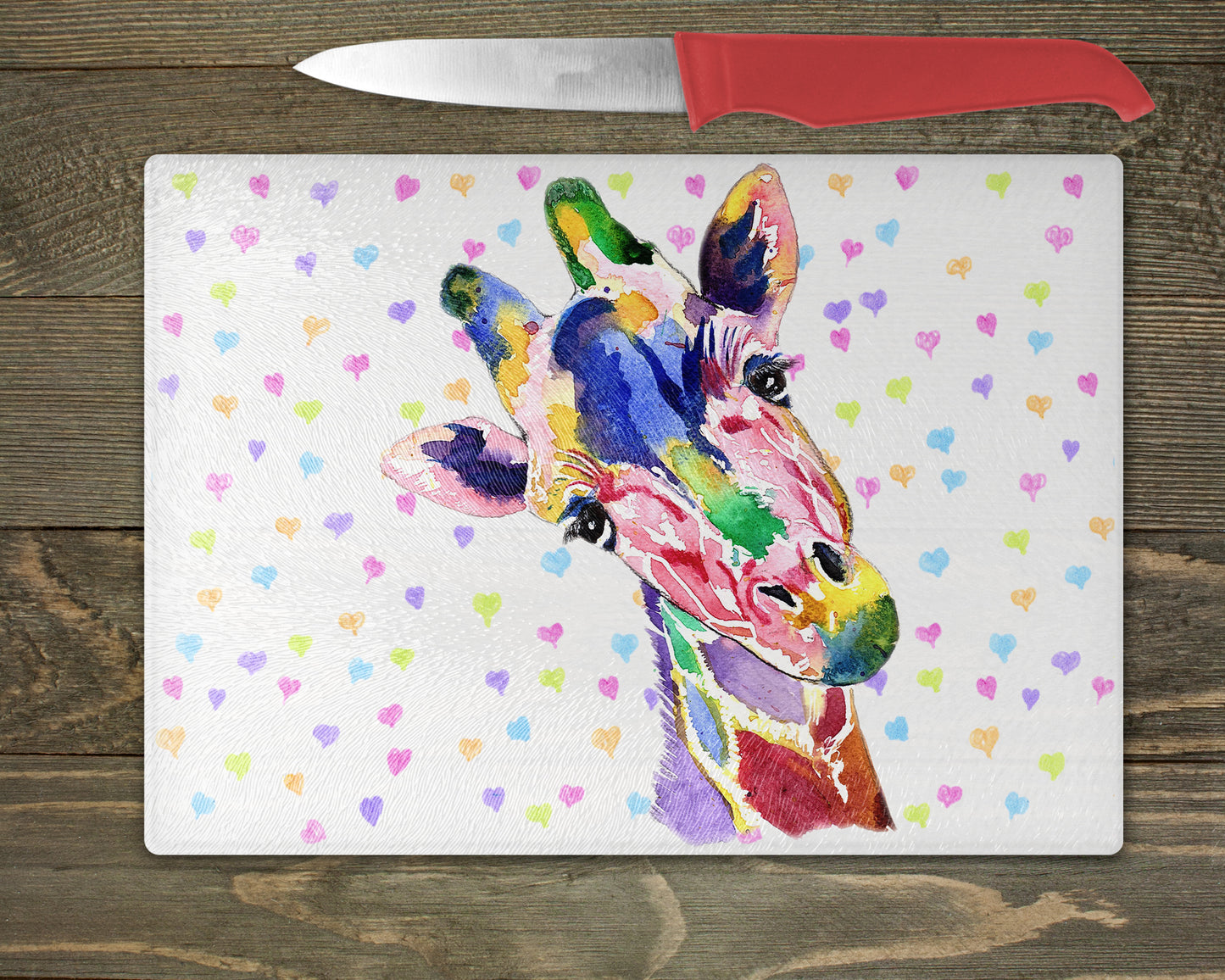 Giraffe Watercolour Splash chopping Board - 5 Backgrounds To Choose From