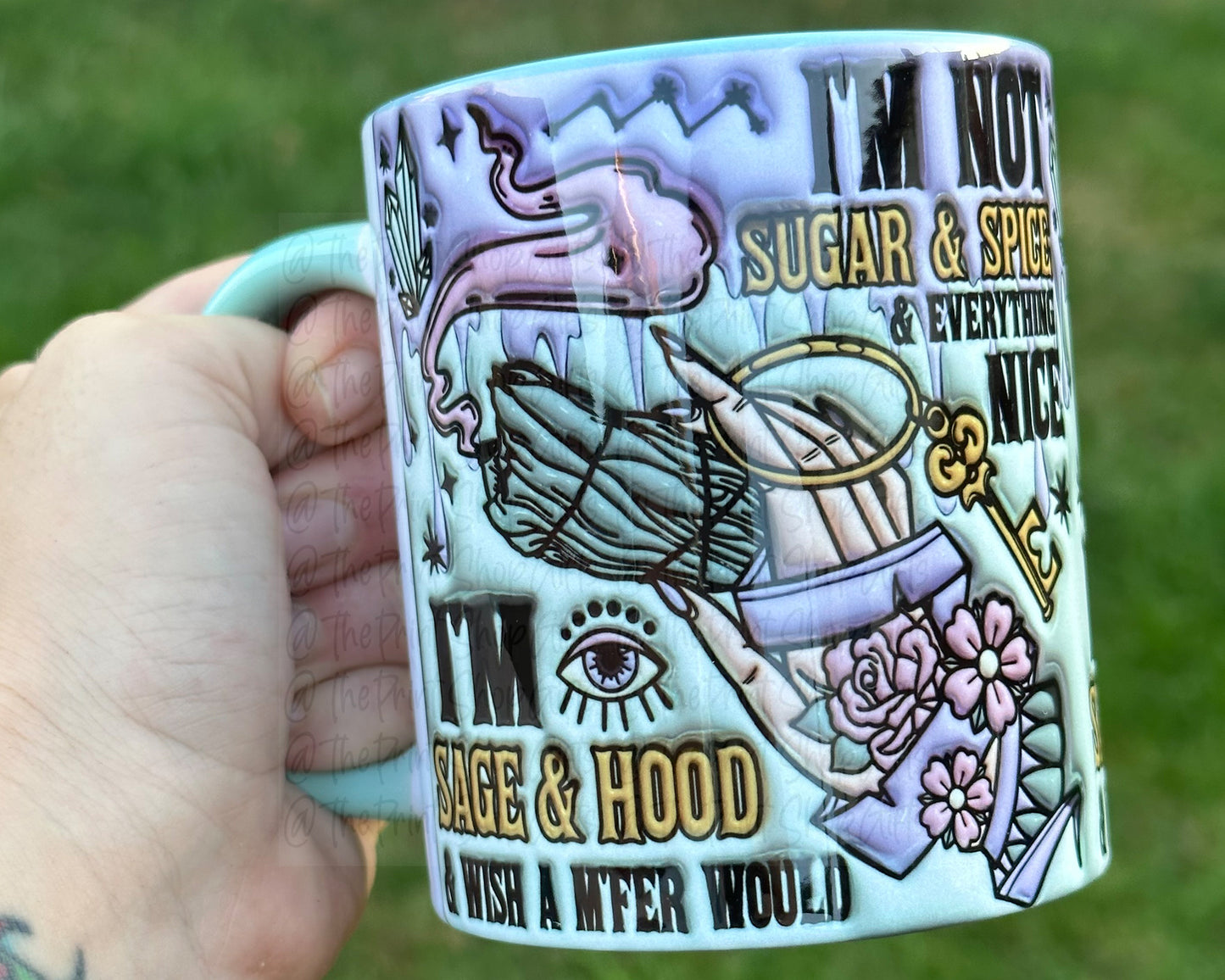 Sage and hood 3D puffy word art 11oz ceramic mug