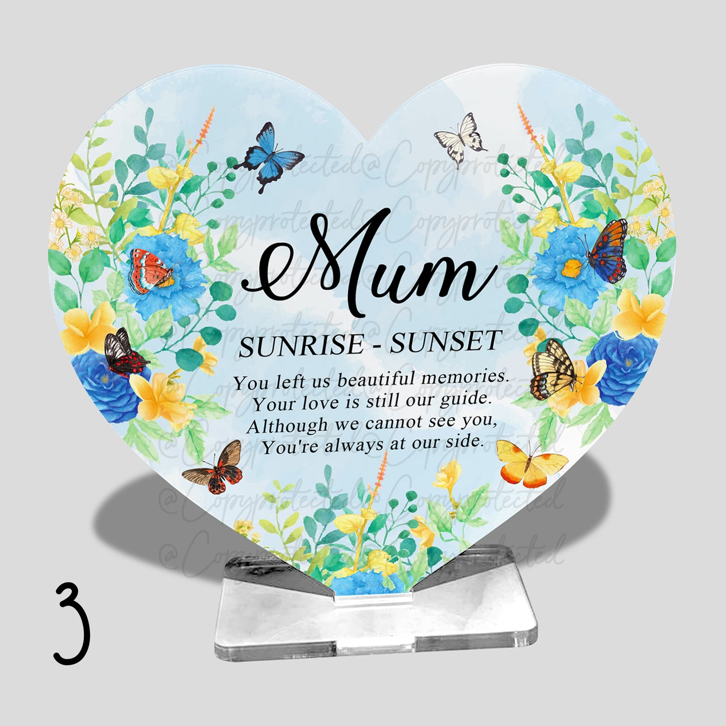 Roses And Butterflies Personalised Memorial Acrylic Freestanding Heart – 4 Designs