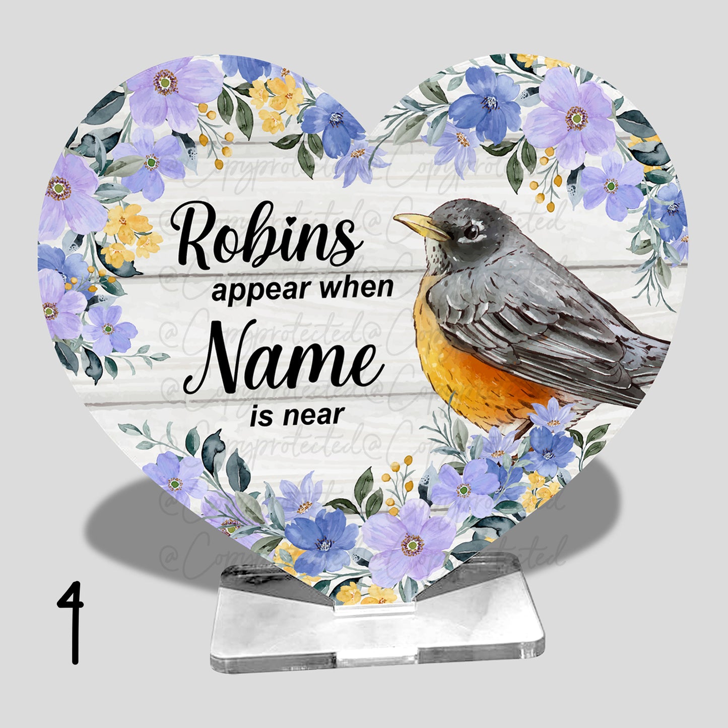 Robins Appear When Personalised Appear Memorial Acrylic Freestanding Heart – 4 Designs