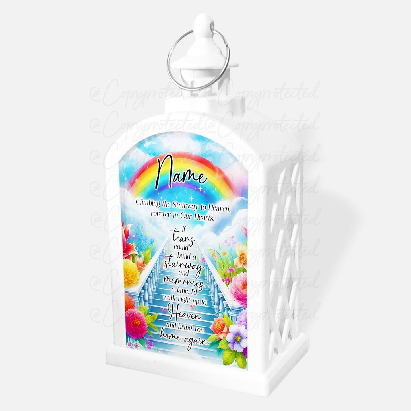 Rainbow Stairway To Heaven Personalised Memorial LED Candle Lantern