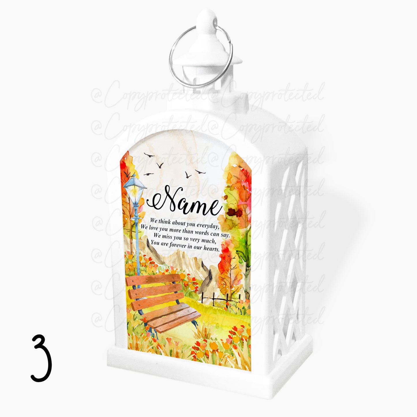 Garden Bench Scene Personalised Memorial LED Candle Lantern - 4 Designs