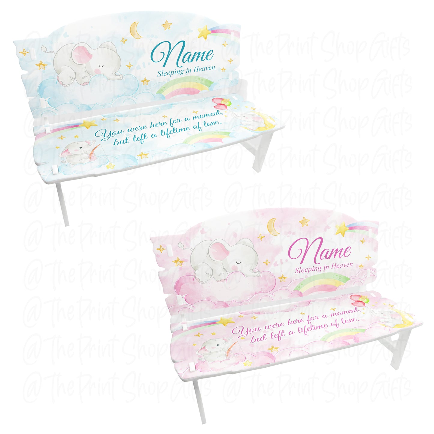 Sleeping In Heaven Baby Elephant Acrylic Memorial Decorative Bench – 2 Colours