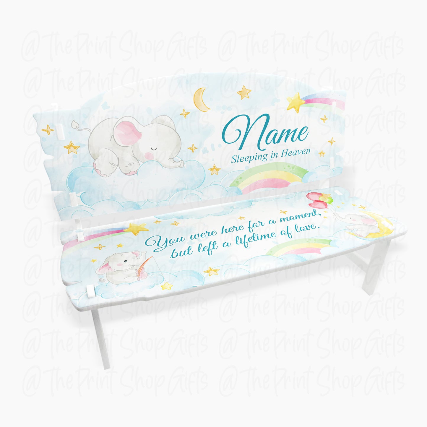 Sleeping In Heaven Baby Elephant Acrylic Memorial Decorative Bench – 2 Colours