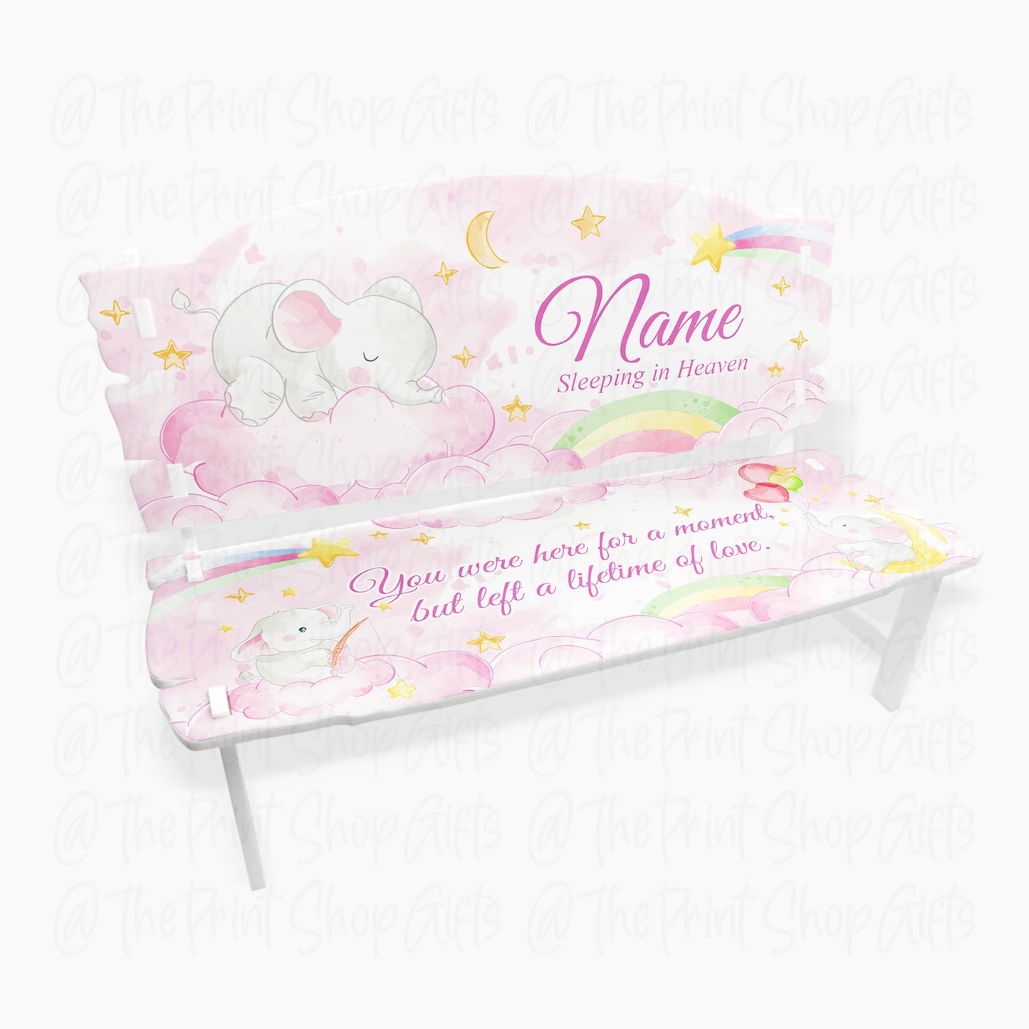 Sleeping In Heaven Baby Elephant Acrylic Memorial Decorative Bench – 2 Colours