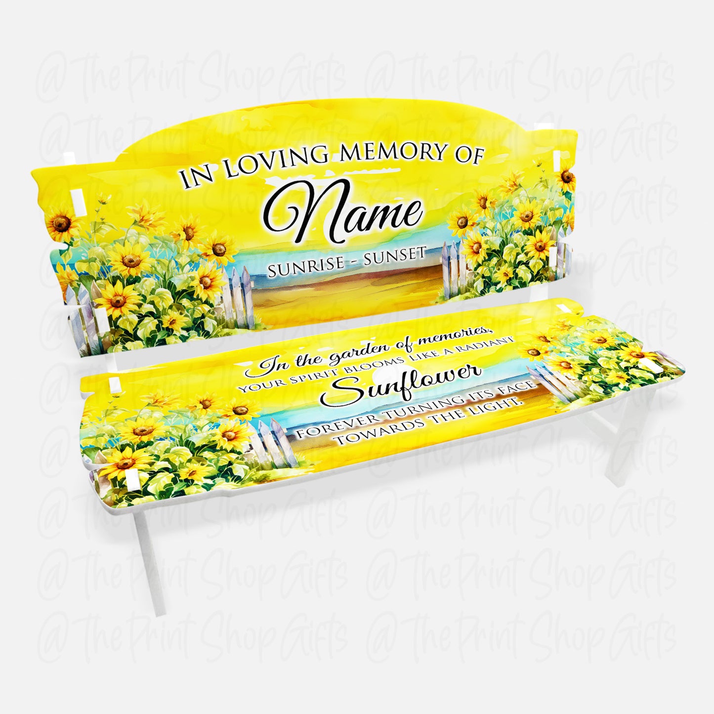 Sunflower Sunset Personalised Acrylic Memorial Decorative Bench