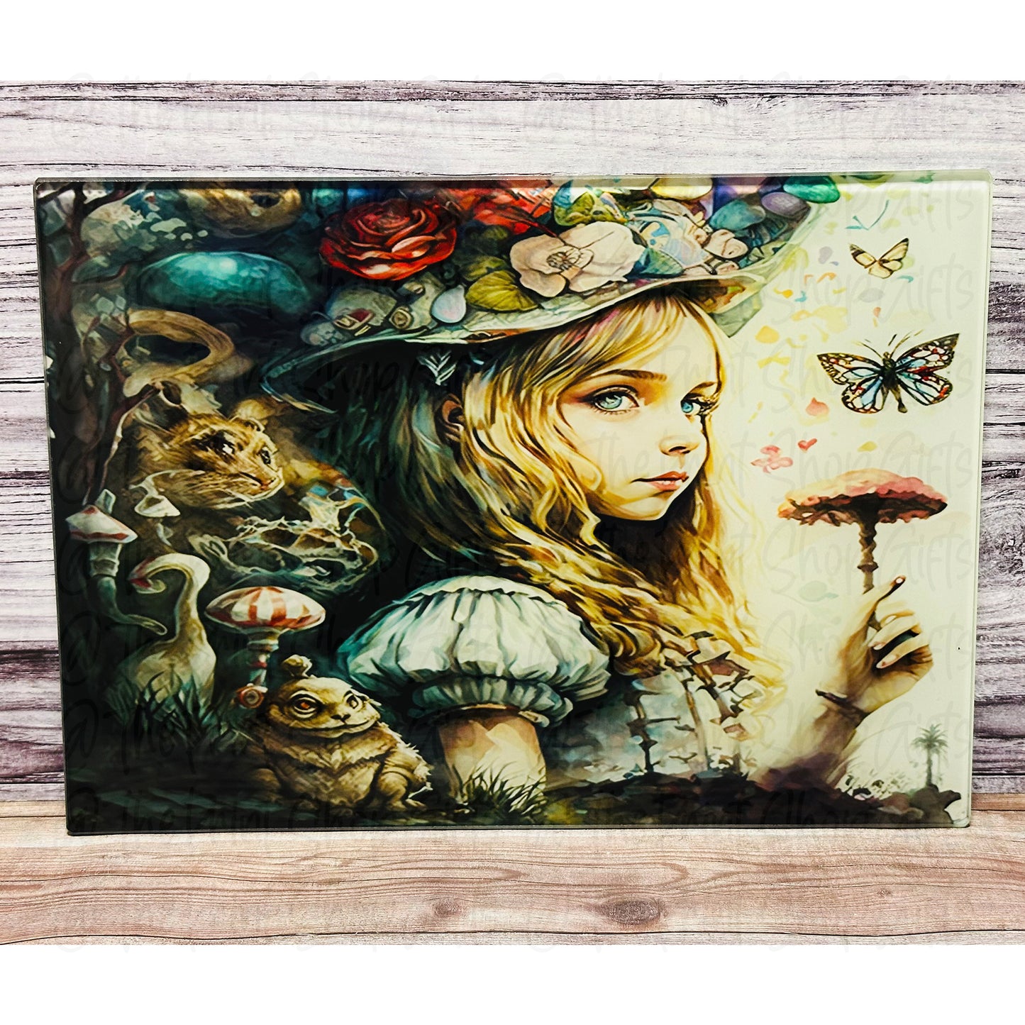 Artist Impression Alice In Wonderland Glass Chopping Board - 2 Sizes